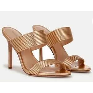 Veronica Beard Asha Mignon Leather Sandals Mules Pumps 6 NIB 396 GOLD